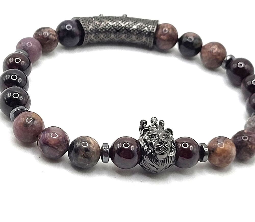 Healing Chocolate Agate Lion Bead Bracelet 7.5in Leo
